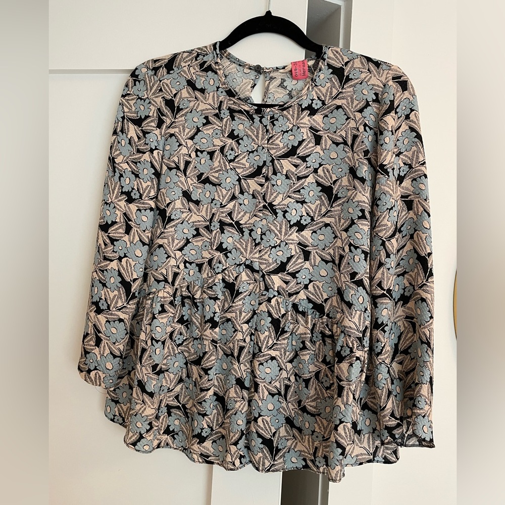 Rebecca Taylor Pink/Blue Bijou Silk Peplum Blouse